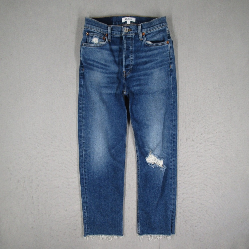 RE/DONE 70s Stove Pipe Jeans Womens 26 70s Distressed Blue Denim
